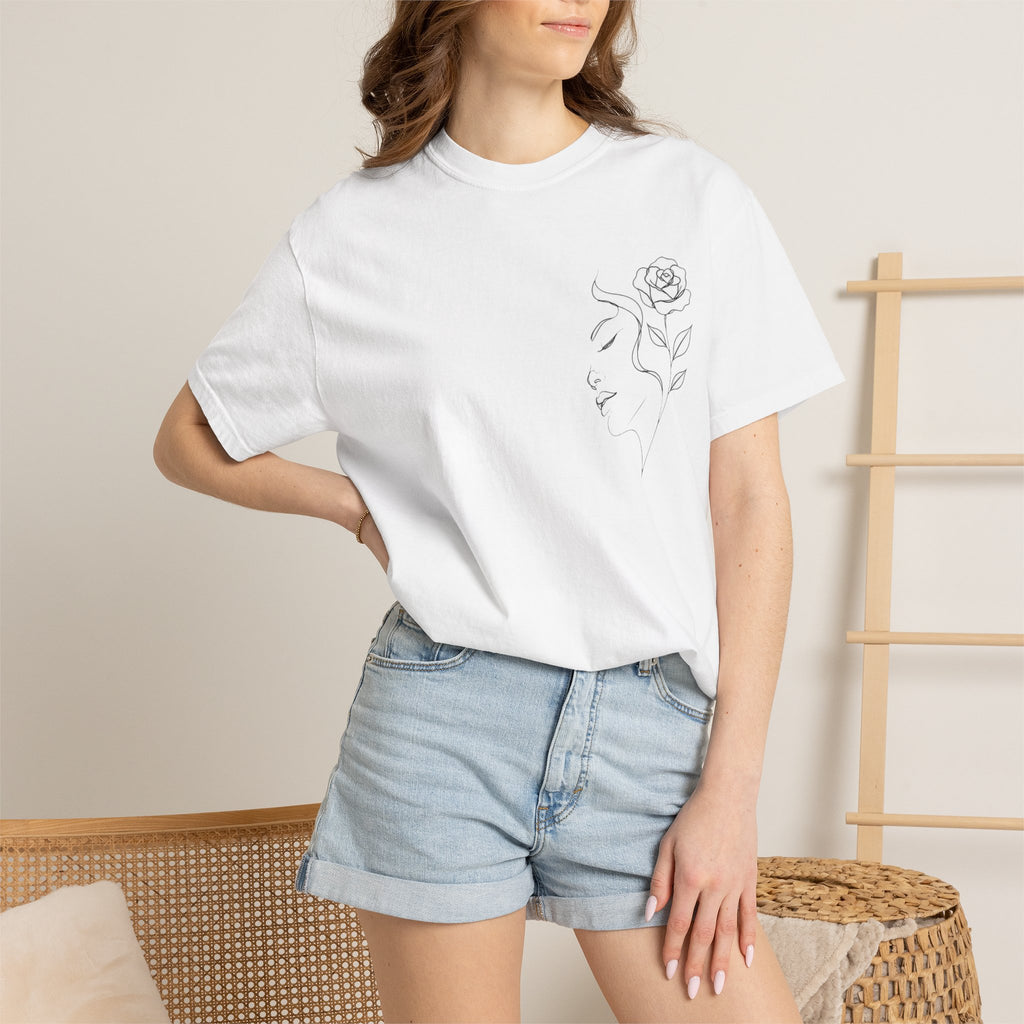 Minimal Line Art Rose Face T-Shirt