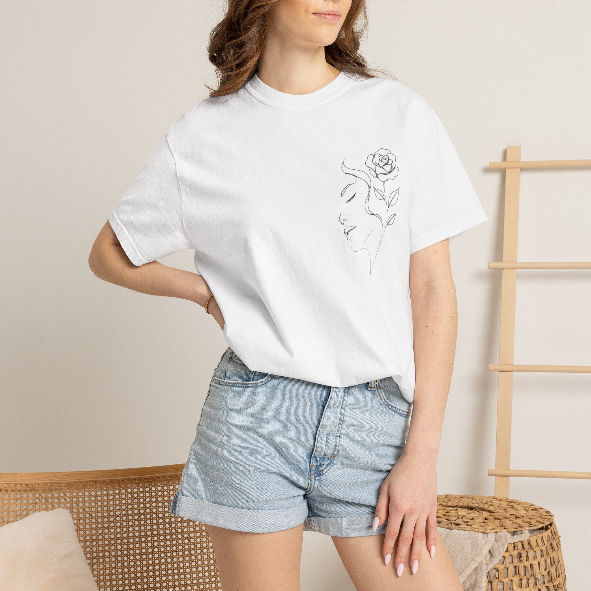 Minimal Line Art Rose Face T-Shirt