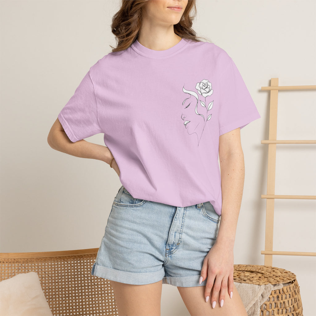Minimal Line Art Rose Face T-Shirt