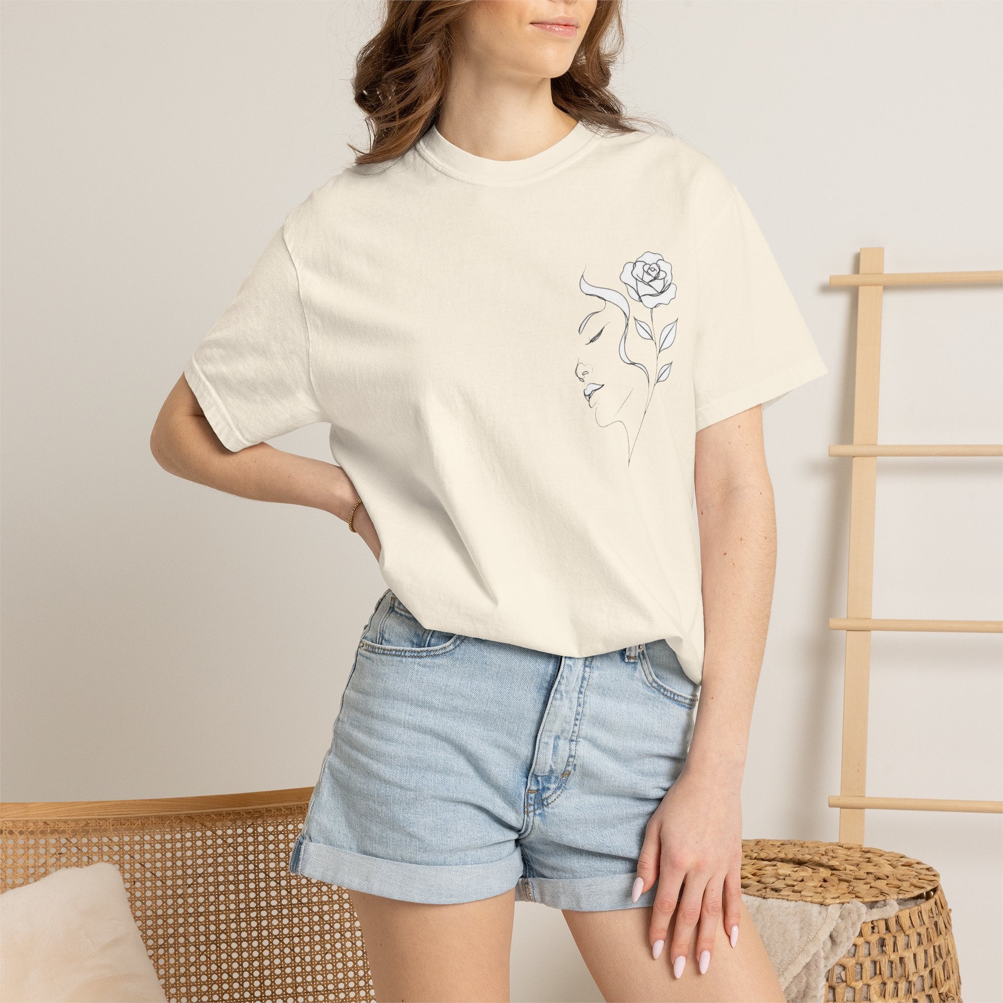 Minimal Line Art Rose Face T-Shirt