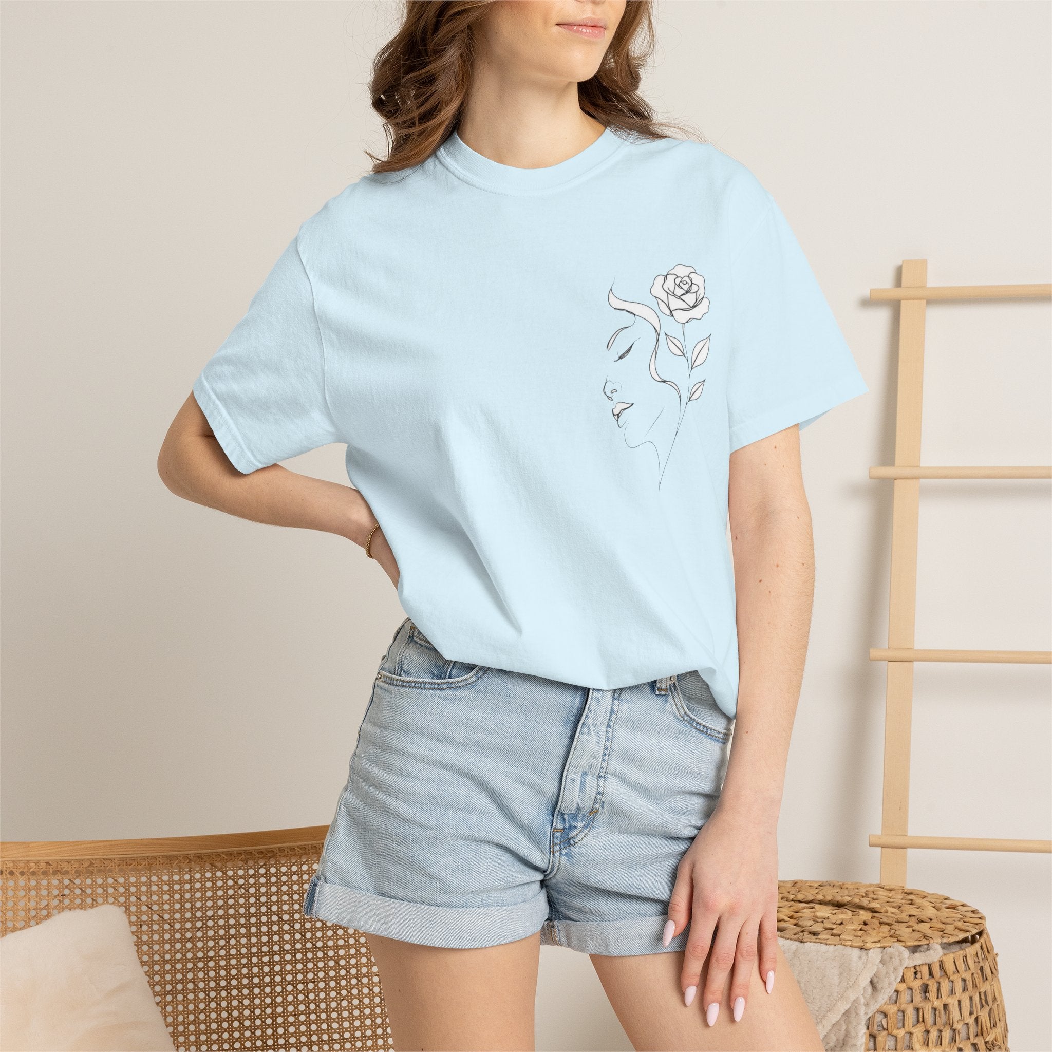 Minimal Line Art Rose Face T-Shirt