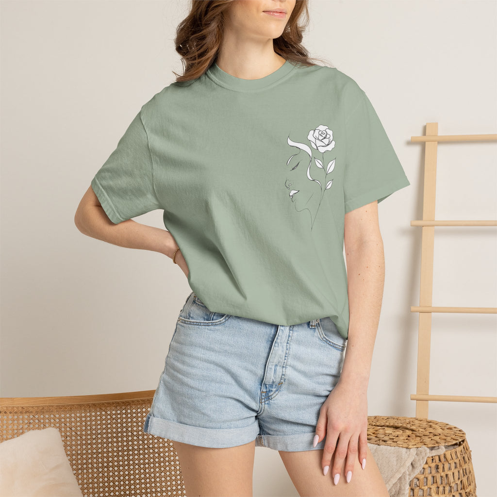 Minimal Line Art Rose Face T-Shirt