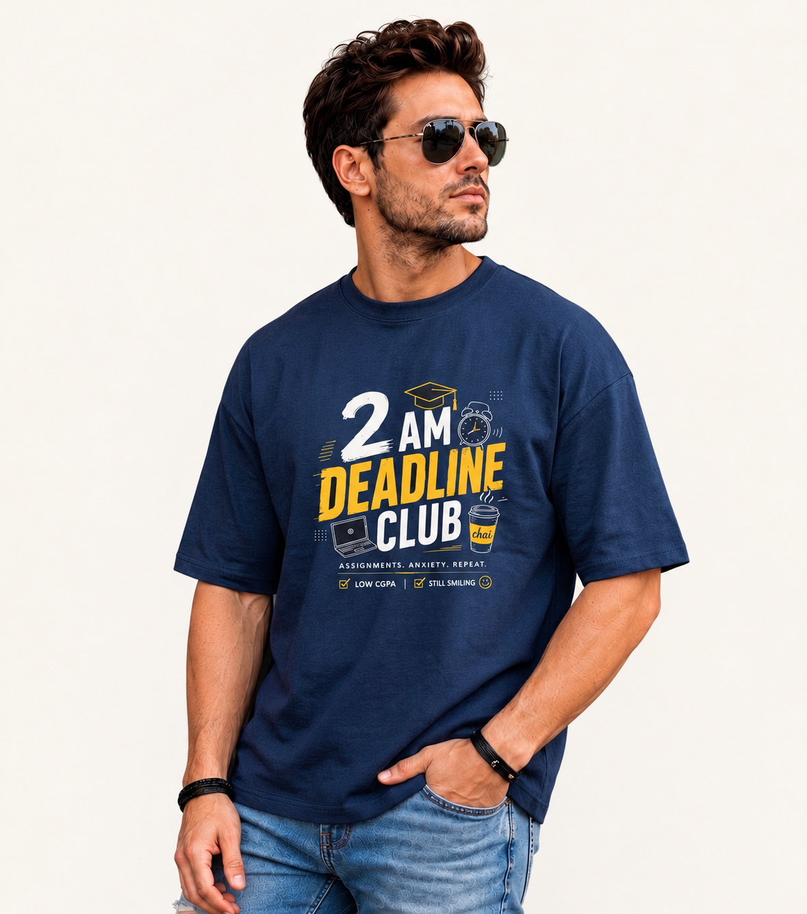 2AM Deadline Club Oversized Graphic T-Shirt — Unisex Drop Shoulder Tee