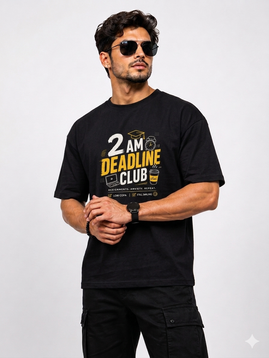 2AM Deadline Club Oversized Graphic T-Shirt — Unisex Drop Shoulder Tee