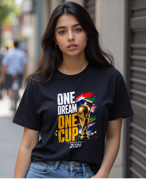 FIFA World Cup 2026 Graphic T-Shirt — One Dream One Cup | Unisex Cotton Tee | Black